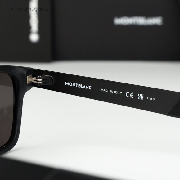 Montblanc Women Sunglasses Matte Black Grey Rectangle MB0299S 005 NEW AUTHENTIC main image 2